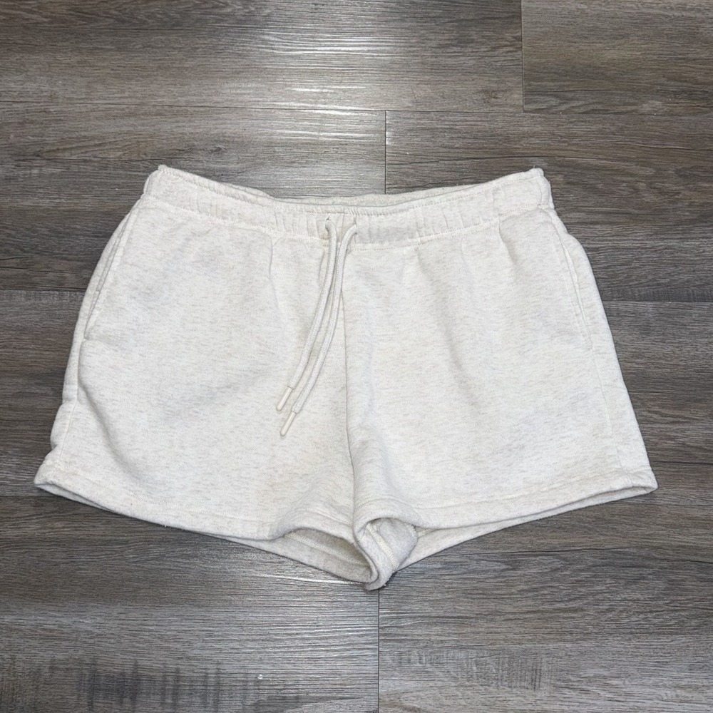 Always You Light Gray-SandyBrown Fleece Athletic Shorts Womens Medium Drawstring